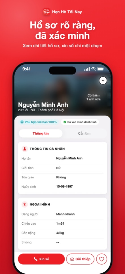 Ứng dụng Hẹn Hò Tối Nay: Hồ sơ rõ ràng, đã xác minh