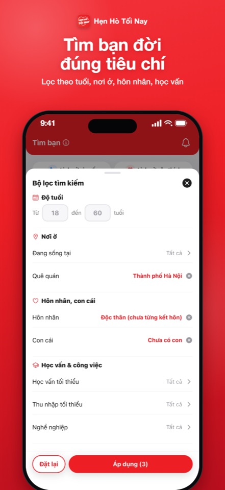 Ứng dụng Hẹn Hò Tối Nay: Tìm bạn đời theo tiêu chí